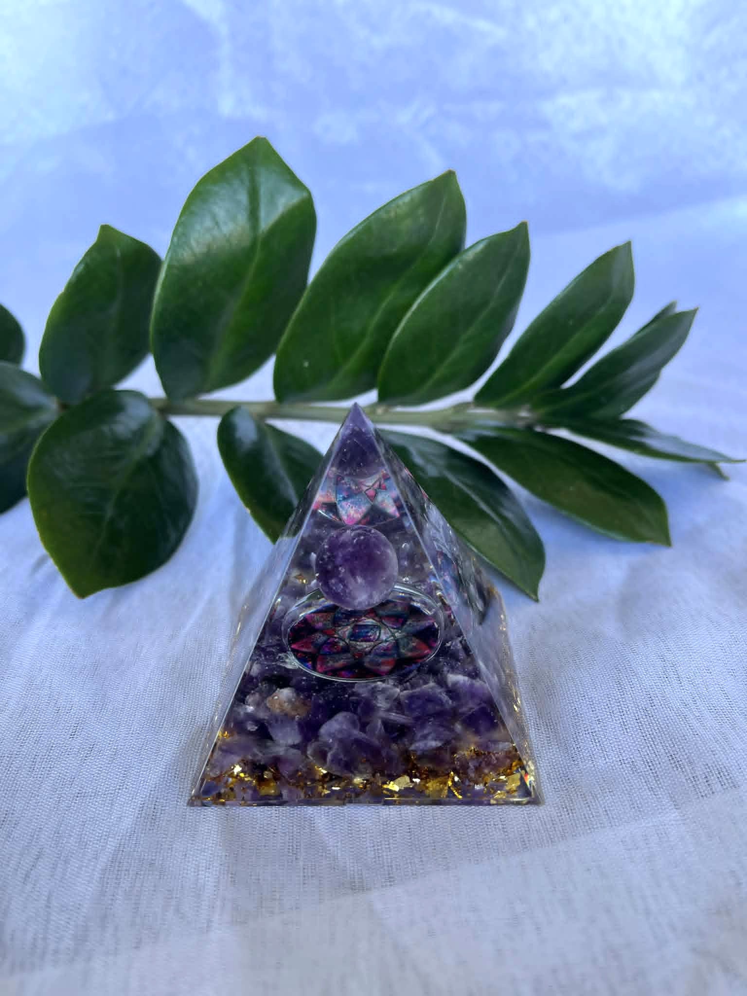 Pyramid Amethyst 6cm Orgonite Pyramids - Sphere Amethyst